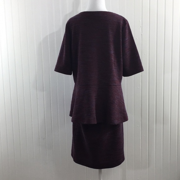 LOFT Maroon‎ Heather Skirt Top Set Womens Large Short Sleeve Peplum Career - Picture 3 of 14